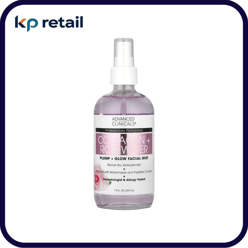 🚀 Advanced Clinicals, Collagen + Rosewater, Plump + Glow Facial Mist, 7.5 fl oz (222 ml)   สเปรย์น้ำ