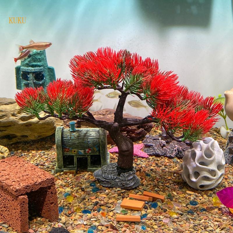KU* ต้นสนพลาสติก Aquariums ตกแต่งได้อย่างง่ายดายการบํารุงรักษา Home Fishtanks ภูมิทัศน์
