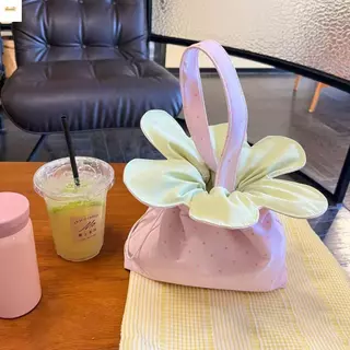 FITNESSFACTORY กระเป๋าสะพายข้างลายดอกไม้, กระเป๋าสไตล์เกาหลี Sparkly Star Flower Bag, Casual Cute Plaid Cloth Canvas Shoulder Bag Vacation
