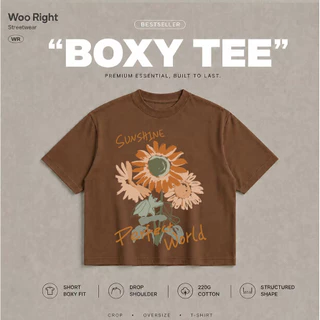 COD จัดส่งตลอด 24 ชั่วโมง Woo Right Boxy crop tee เสื้อยืดครอป Boxy Cropped T-Shirt ผู้ชาย ลาย SUNS