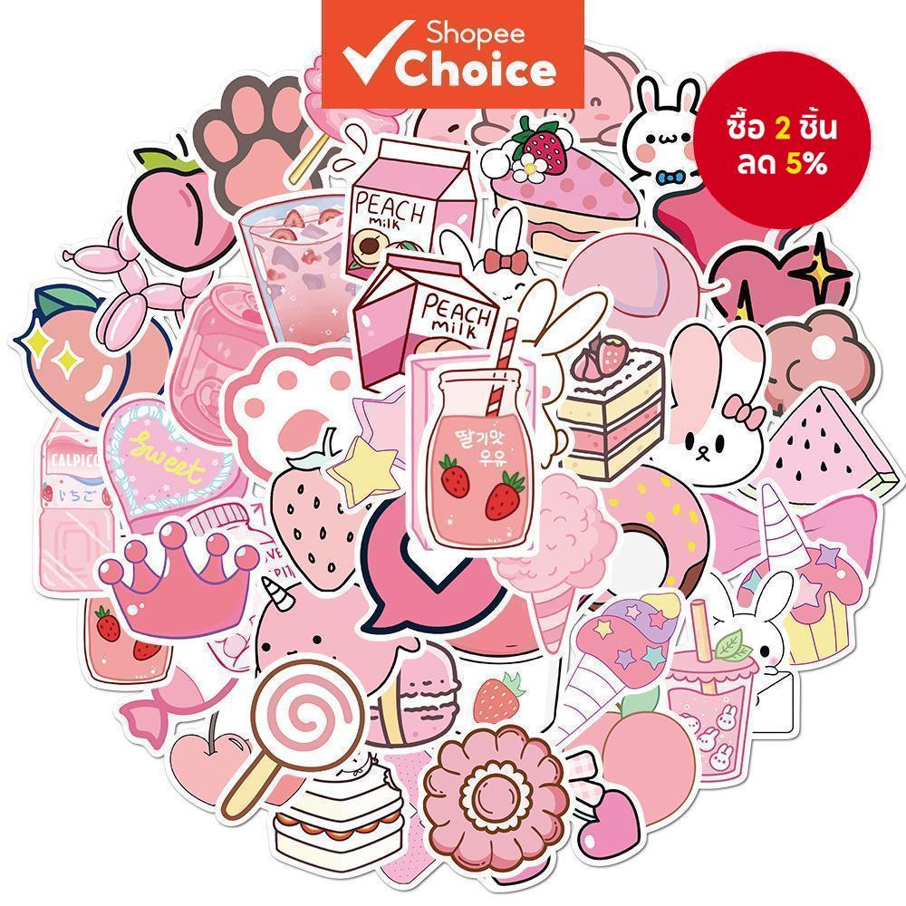 การ์ตูนสีชมพู Girly สติกเกอร์ 50 ชิ้นสติกเกอร์กันน้ําสําหรับแล็ปท็อปกีตาร์ Decals น่ารัก Kawaii สําหรับอุปกรณ์การเรียน