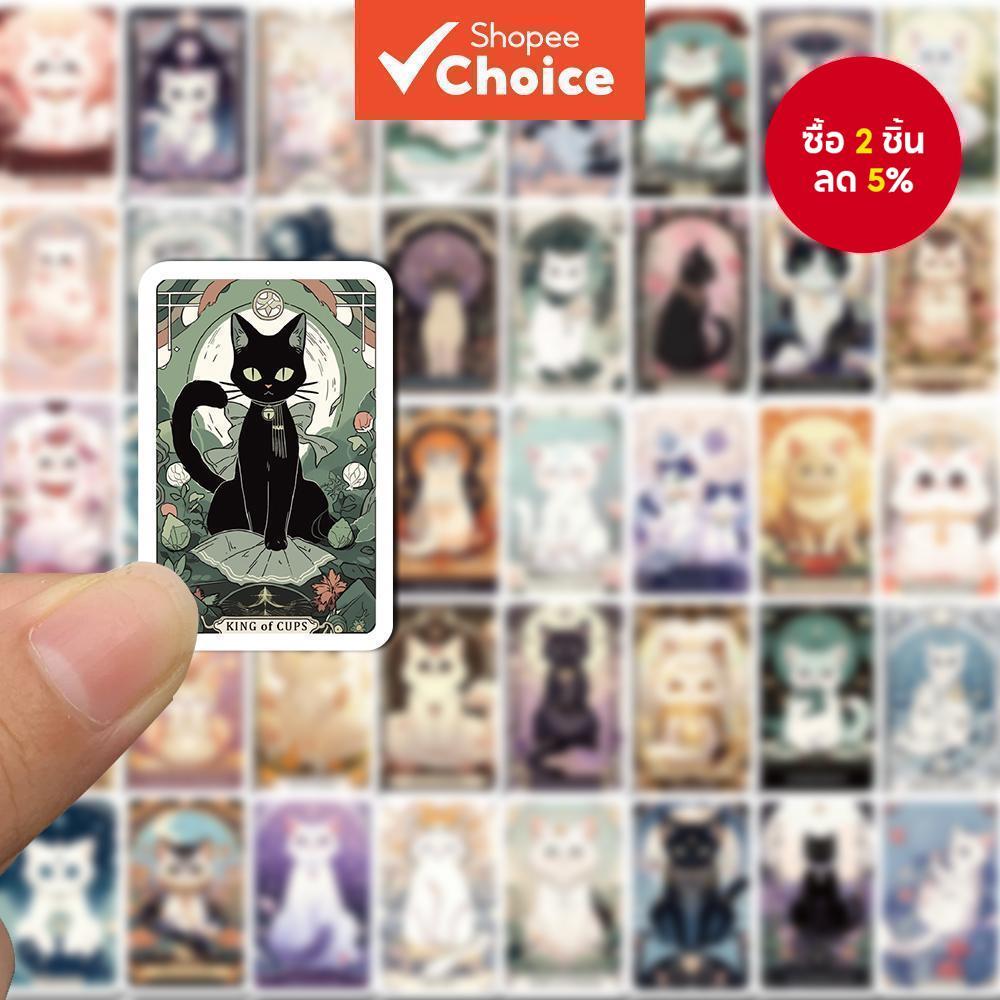 Cat Tarot การ์ดสติกเกอร์ 78 ชิ้นน่ารักการ์ตูนสติกเกอร์กันน้ําสําหรับ Ledger เคสโทรศัพท์