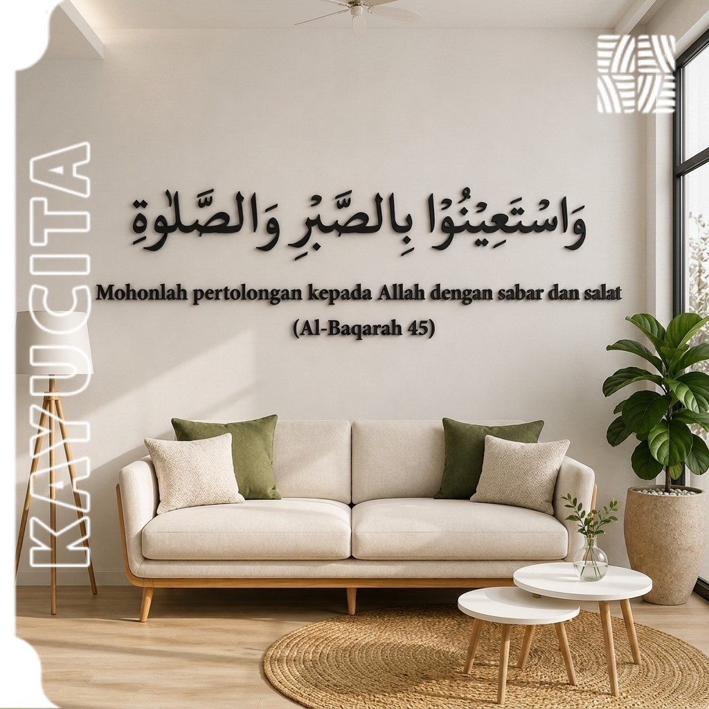 การประดิษฐ์ตัวอักษรของตัวอักษร Al Baqarah Verse 45 นูน 3D | ตกแต่งผนังอิสลาม พรีเมี่ยม