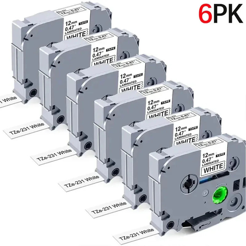 6pk TZE231 เทปฉลาก 12 มม.สําหรับ tze231 Brother เทป tze-231 สําหรับเครื่องพิมพ์ฉลาก