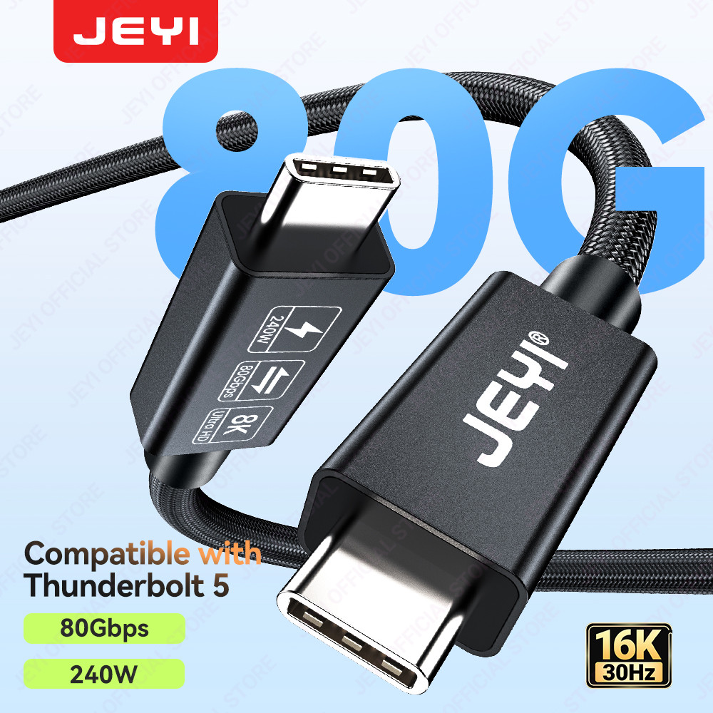 JEYI 80Gbps TB 5 สายถักไนลอน, แบนด์วิดท์ 120Gbps สําหรับ 16K Dual 8K, PD 240W ชาร์จเร็ว