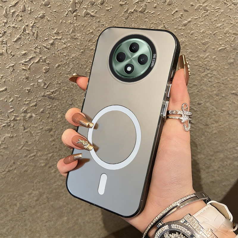 สําหรับ OPPO Reno 12f reno12 F 12 f 5g 2024 เคสโทรศัพท์เคสแข็งกันกระแทกออกแบบใหม่ความงาม Frosted แม่เหล็กสําหรับสาวน่ารักสีดํา CYBS1