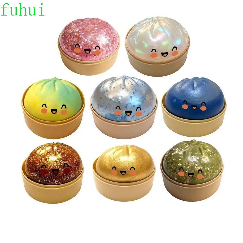 FUHUI Bun Sensory Balls,ระยิบระยับ Dumpling-Shaped Dumpling Squishes,จําลองน่ารักหยิกยักษ์สายรุ้งนุ่ม Squishy ของเล่นเด็กของขวัญ
