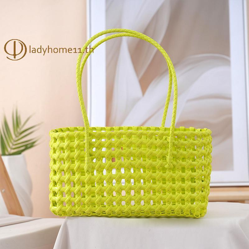 ONELADY Beach Tote Bag Womens Hollow Weave กระเป๋าถือพลาสติกทนทานและเบาสําหรับทริปฤดูร้อน TH