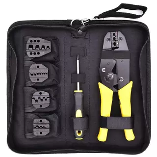 ชุดคีมย้ำหางปลา CRIMPING PLIERS KIT เปลี่ยนหัวได้5แบบ เหมาะย้ำต่อสายไฟจีบลวด