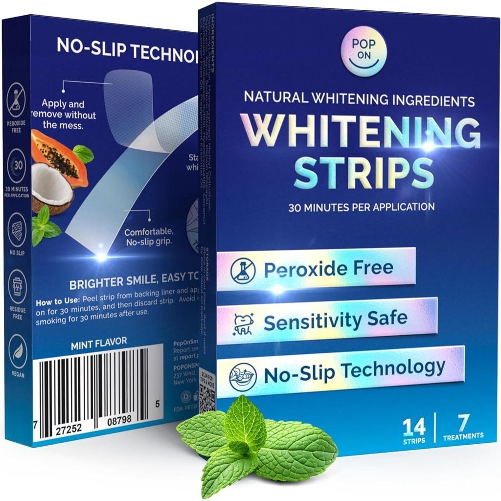 Teeth Whitening Strips for Sensitive Teeth and Gums - Peroxide Free and Enamel Safe with Coconut Oil