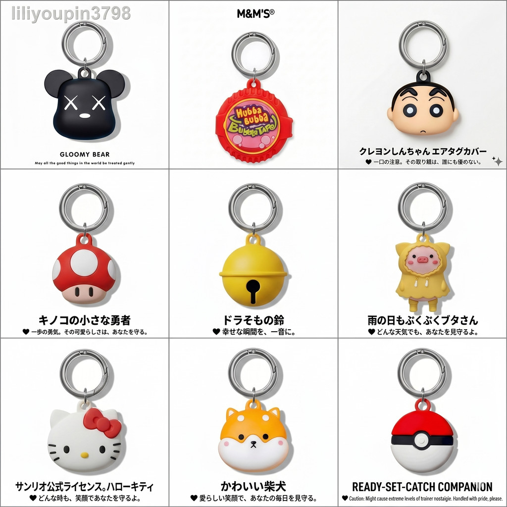 อะนิเมะการ์ตูน AirTags เคสโทรศัพท์พร้อมพวงกุญแจตลกน่ารัก 3D Kawaii Tracker สำหรับผู้หญิงเด็กผู้หญิงซิลิโคนอ่อนนุ่มดูดซับแรงกระแทก Anti-Scratch airtage GPS