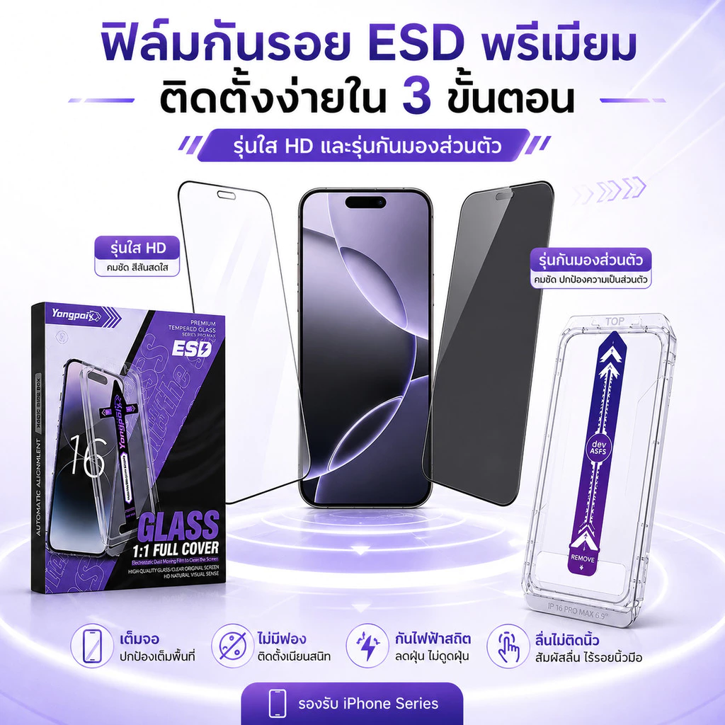ทำความสะอาดฝุ่นโดยอัตโนมัติ ฟิล์มกระจก ใส/กันมอง สำหรับ iphone17 16PRO 15PLUS 13PROAMX XR IP11 12PROMAX 13PRO 14PROMAX