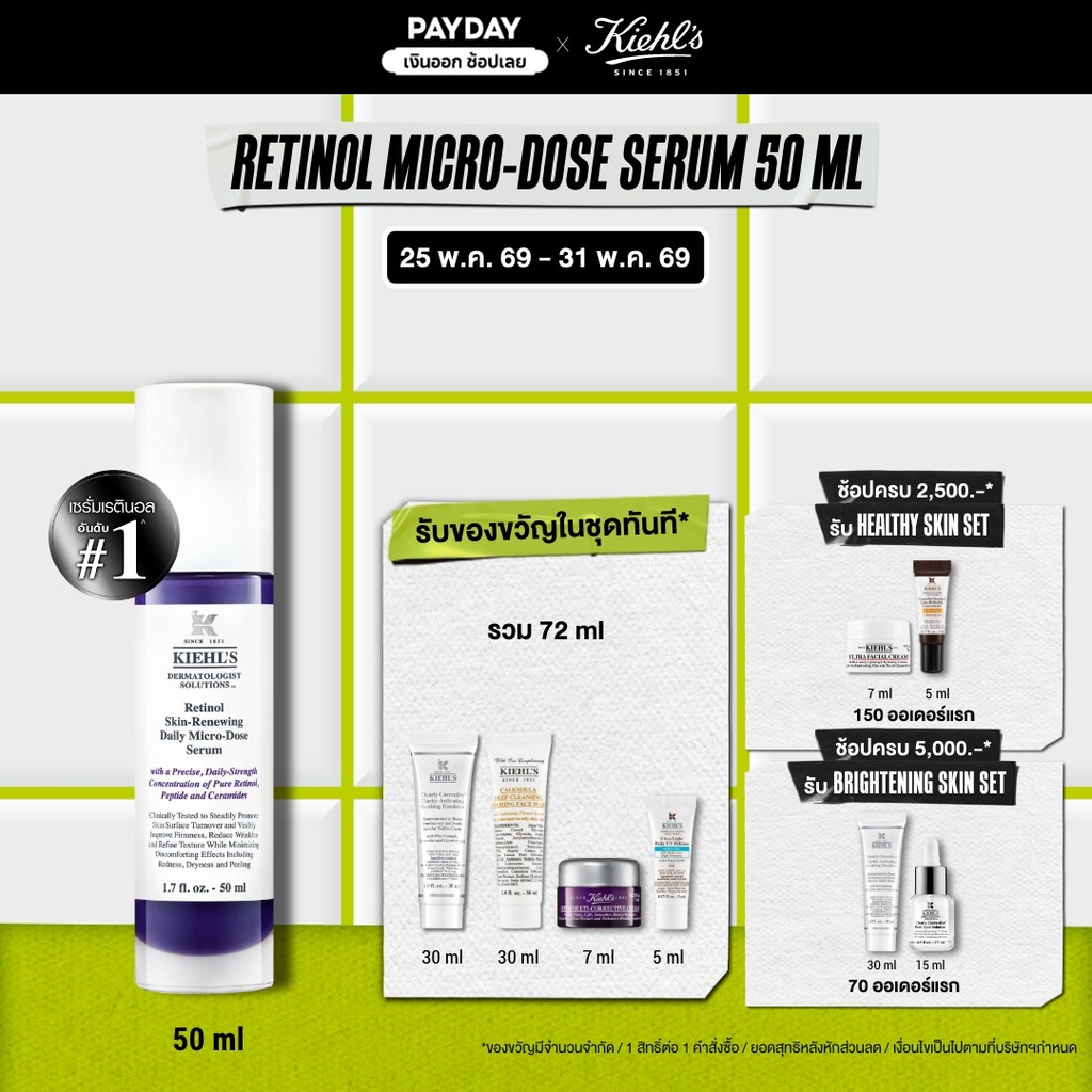KIEHL'S RETINOL DAILY SKIN-RENEWING MICRO-DOSE SERUM 50ML เซรั่มเรตินอล ลดเลือนริ้วรอย เพื่อผิวกระชับ