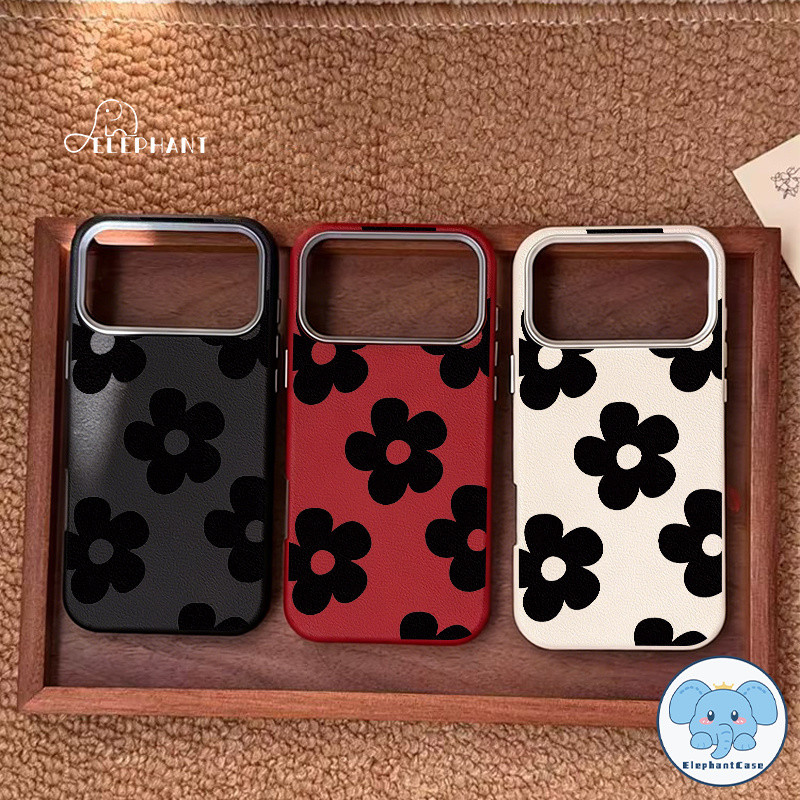 เคสหนังสกิน ลายดอกไม้ดำ น่ารัก หลากสี สไตล์ฮิต คู่รัก สำหรับiPhone 15 17 16 11 13 AIR 14 12 Pro Max 14 15 16 Plus XR X
