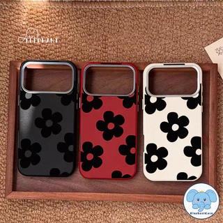 เคสหนังสกิน ลายดอกไม้ดำ น่ารัก หลากสี สไตล์ฮิต คู่รัก สำหรับiPhone 15 17 16 11 13 AIR 14 12 Pro Max 14 15 16 Plus XR X
