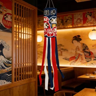 ธงตกแต่งสวน ธงลมญี่ปุ่น ธงแขวน กันลม กันน้ำ แมวกวัก ดารุมะ แต่งร้านอาหาร แต่งสวน มงคล