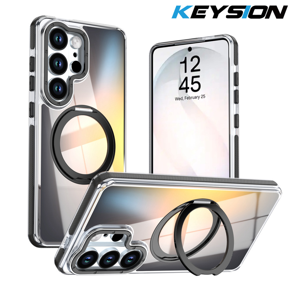 คีย์ชั่น 360° แหวนขาตั้งเคสโทรศัพท์แม่เหล็กสําหรับ Samsung Galaxy S23 S24 Ultra 5G S24 + S23 FE เลเซอร์ไล่โทนสีกันกระแทก
