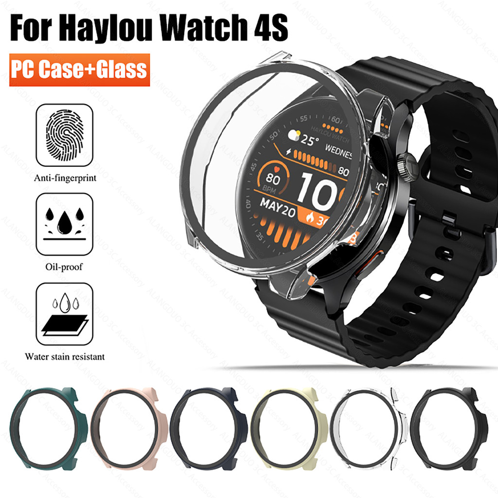 Haylou นาฬิกา 4S กรณี PC คลุมทั้งหมด + กระจกนิรภัย Hard Case สําหรับ Haylou นาฬิกา 4S ปลอก Huawei sm