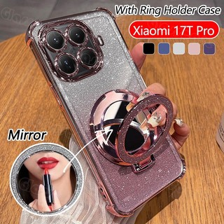 ปลอกสําหรับ Xiaomi 17T Pro 17TPro 17 T17 Mi17T Pro Mi17TPro 2026 โปร่งใสElectroplating Glitterแหวนกระจกขาตั้งShockProofเคสโทรศัพท์เลนส์ป้องกันปลอกปกหลัง