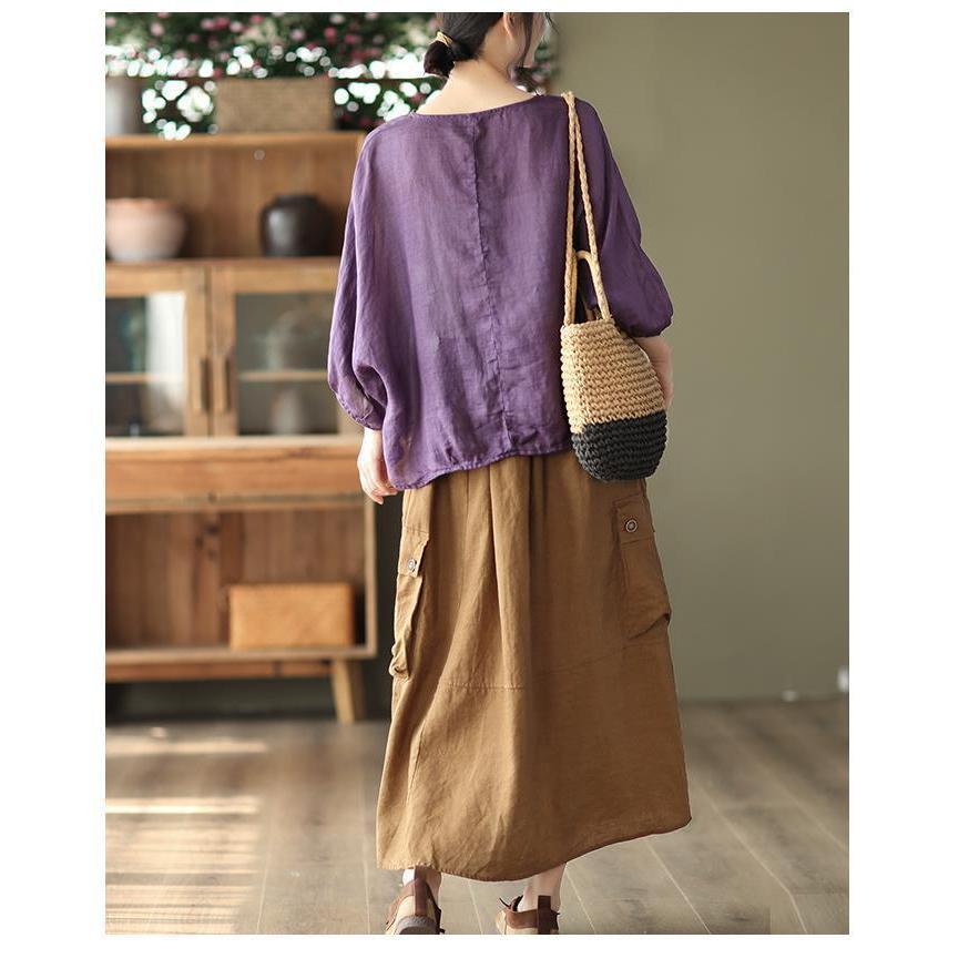 เสื้อท็อปผ้าฝ้ายผสมลินิน แขนทรงปีกค้างคาว (Batwing) รูปที่ 5