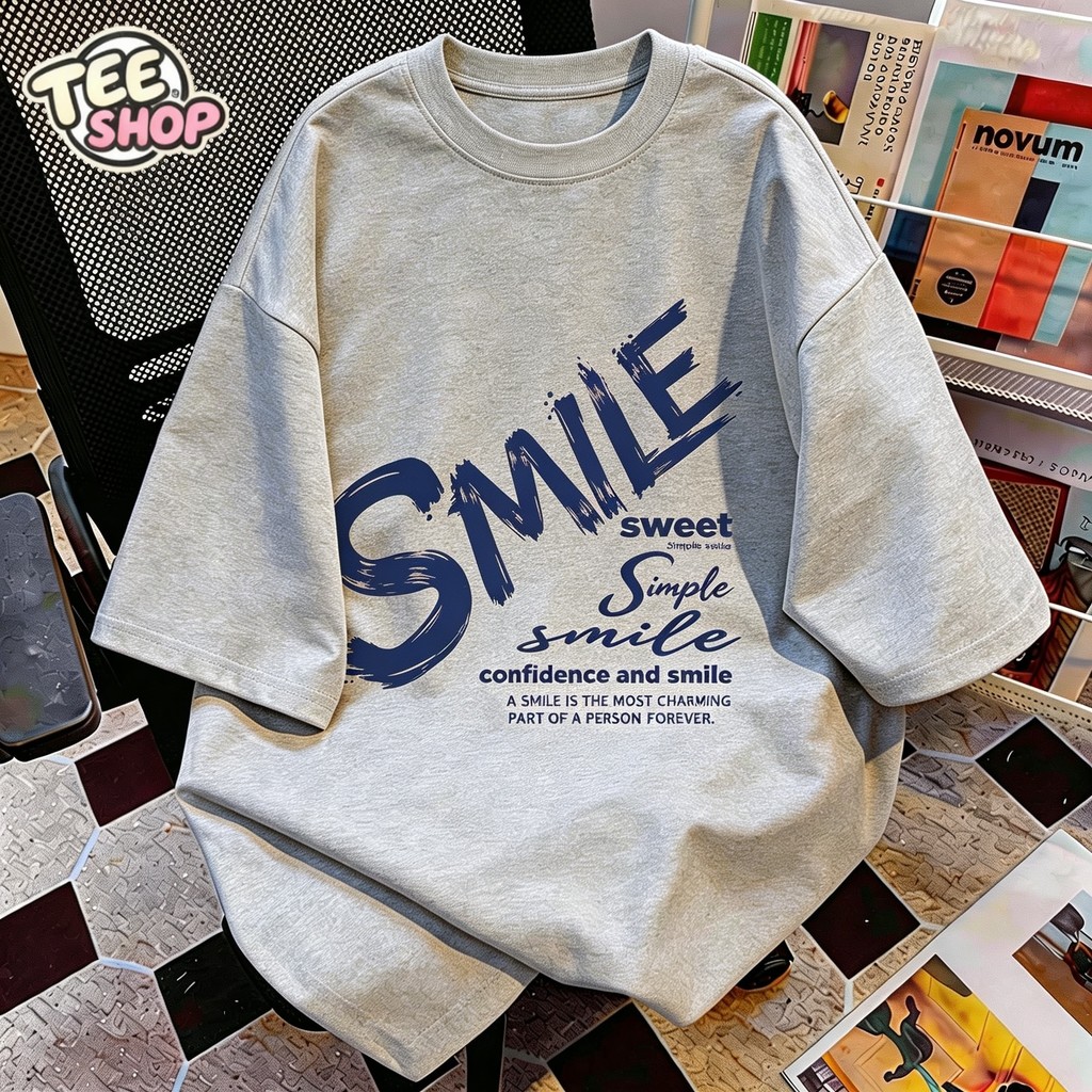TEE·SHOP🍀เสื้อยืด oversize เสื้อเท่ๆ เกาหลี " Brush Stroke Smile " ไม่หดตัว พิมพ์ลาย ผ้านิ่มใส่สบาย  COD 📦