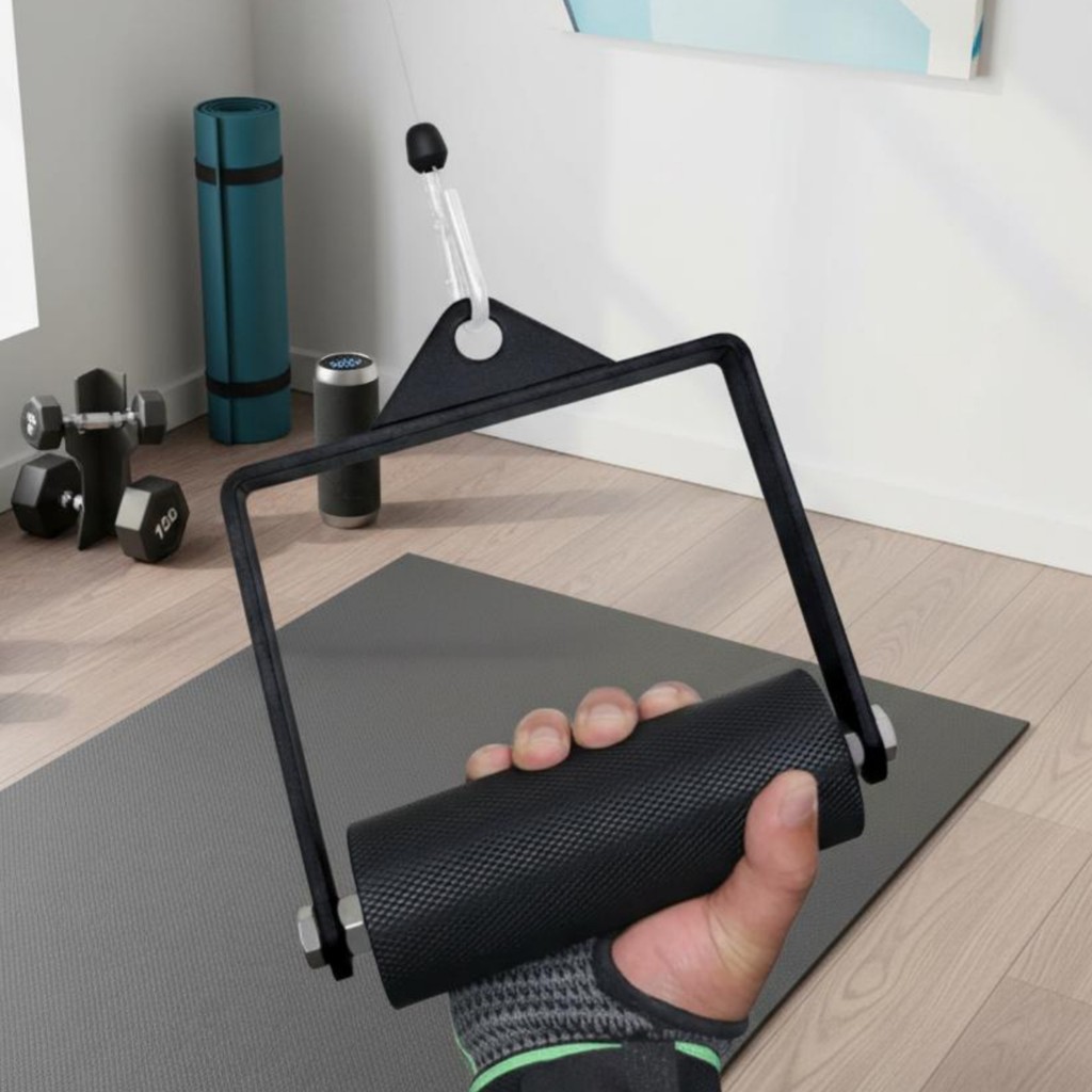 T-Bar แถวสิ่งที่แนบมา Knurled Grip T-Shaped แถวแถวจับอุปกรณ์ฟิตเนสโลหะสีดําขนาดกะทัดรัด
