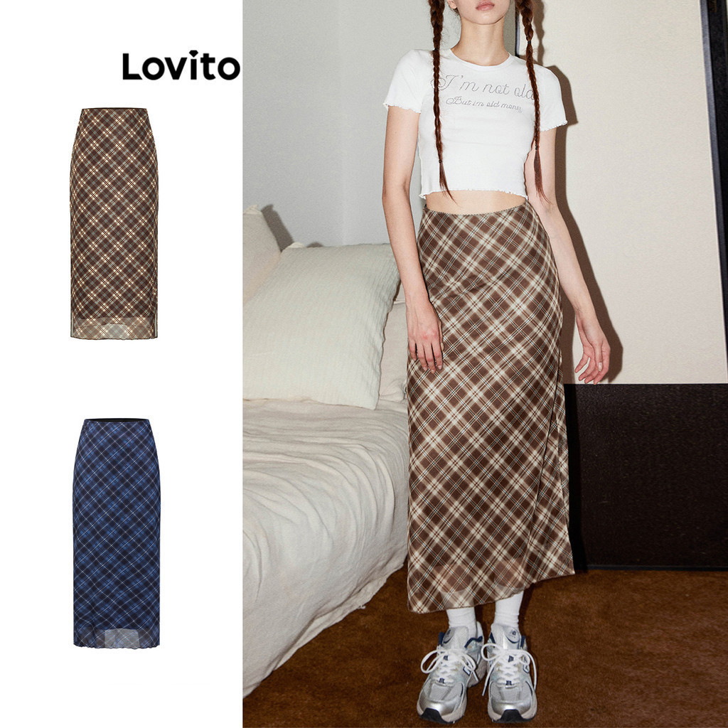 Lovito เตรียมใจ กระโปรงลายสก๊อตสองชั้นแยกกระโปรงสําหรับผู้หญิง L58AD073 (หลากสี)