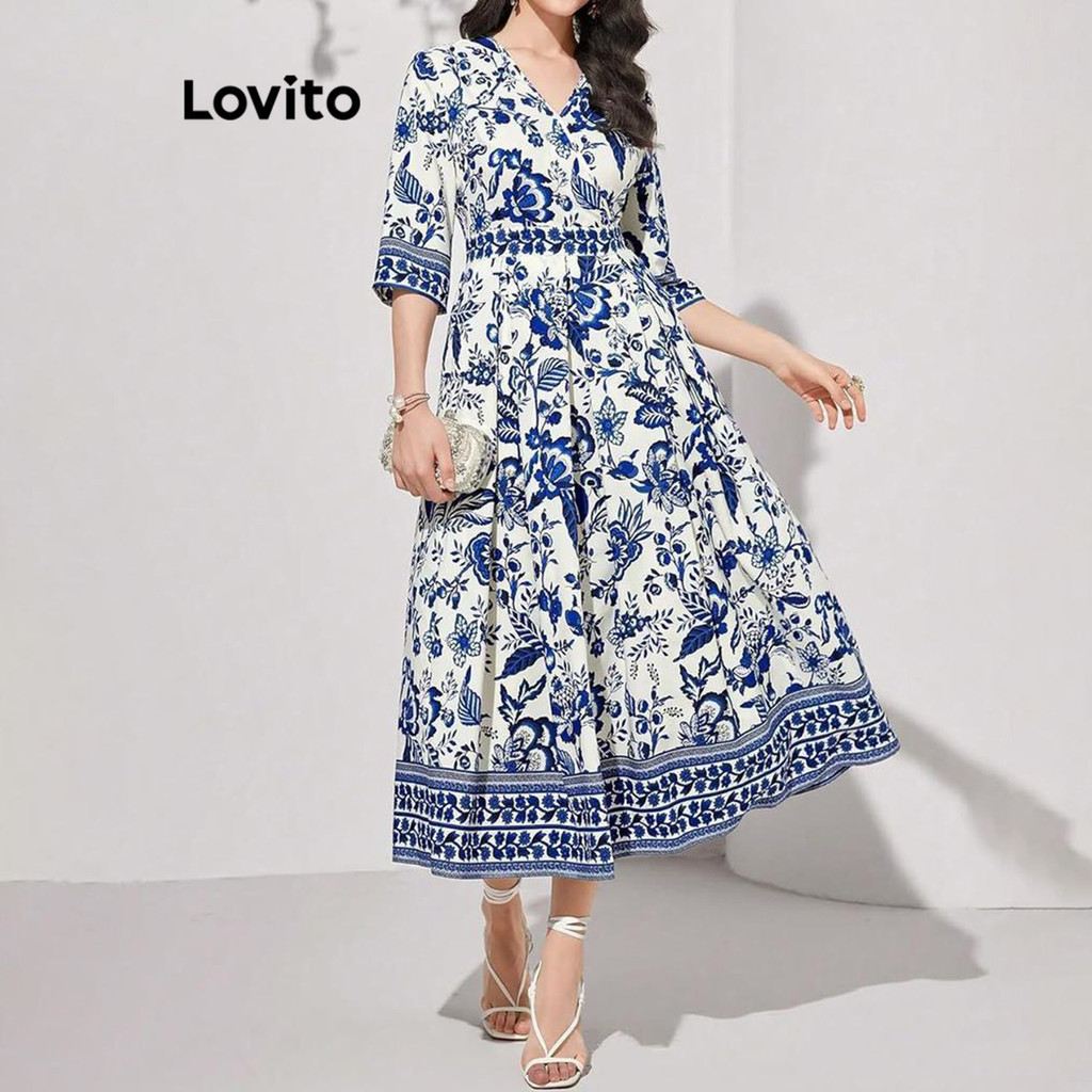 Lovito โบโฮ ชุดเดรส ชุดเดรสพิมพ์ลายดอกไม้ ดิทซี่ สําหรับผู้หญิง LNL67129