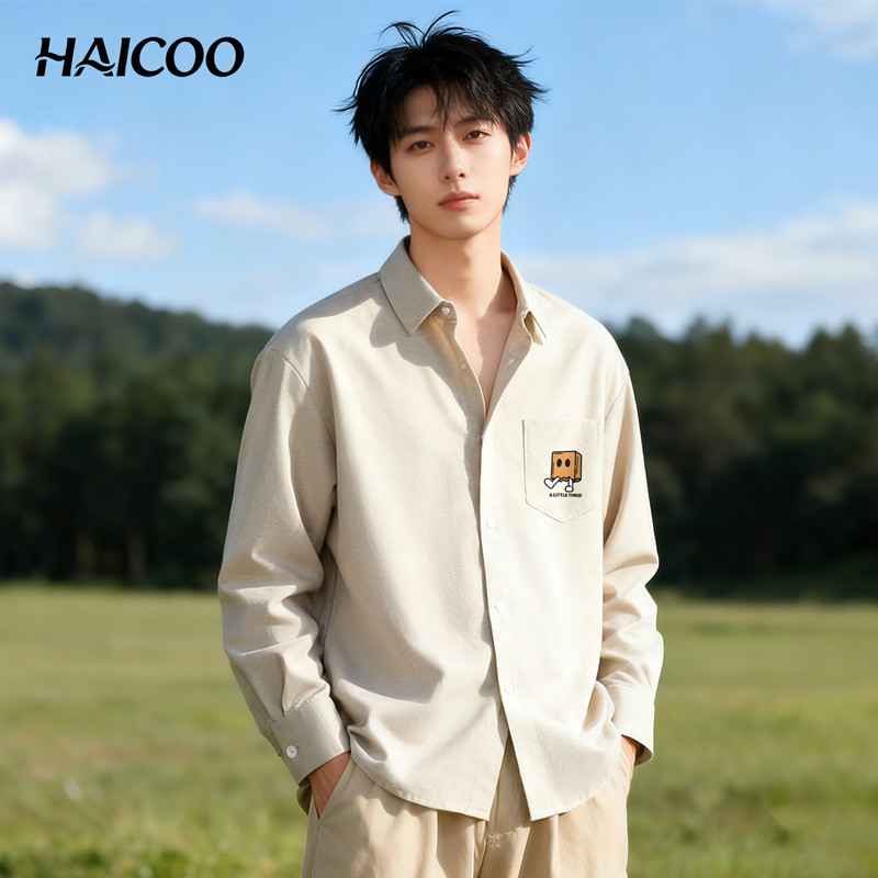HAICOO เสื้อเชิ้ตผู้ชาย ผ้าออกซ์ฟอร์ด ทรงหลวม สไตล์เกาหลี มินิมอล แมทช์ง่าย ไซส์ใหญ่ M-4XL ส่งจากไทย