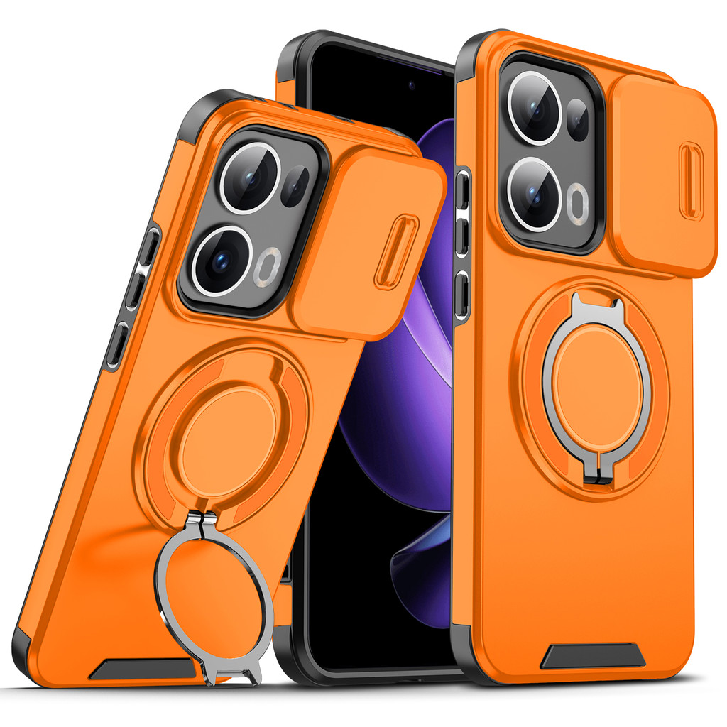 สําหรับ OPPO Reno 13 14 14F 15F 15 Pro 5G 13F 4G เคสโทรศัพท์กันรอยขีดข่วนพร้อมฝาครอบกันฝุ่นเลนส์ + ขาตั้งแหวนแม่เหล็ก กันกระแทกและการป้องกันแรงกระแทก