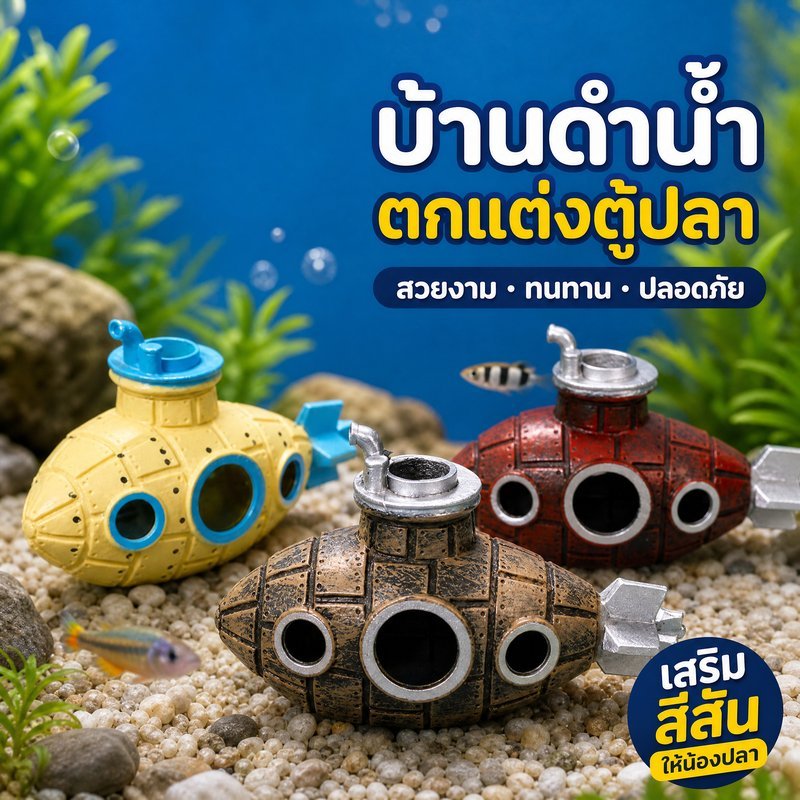 ของตกแต่งตู้ปลา บ้านกุ้งปลา ถ้ำปลา เรือดำน้ำจำลอง pvc หลบซ่อน ตู้ปลา สวนสัตว์น้ำ แต่งตู้
