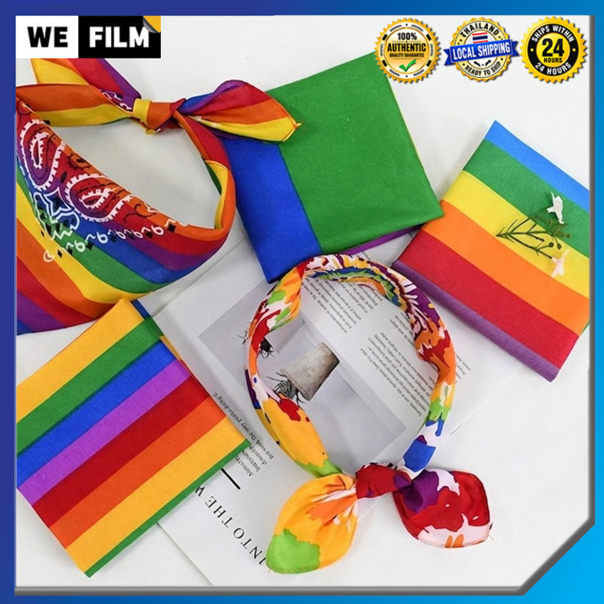 ผ้าพันคอสีรุ้ง ผ้าเช็ดหน้าสี่เหลี่ยม Pride Month LGBT สีสันสดใส สำหรับงานพาเหรด สไตล์เกย์เลสเบี้ยน 54x54cm
