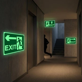 [Prim] สติ๊กเกอร์ป้ายทางออกฉุกเฉินเรืองแสง 4-1 ชิ้น - Glow In Dark Exit Sign - Safety Passage Decal - ป้ายหนีไฟ - ป้ายบอกทิศทางหนี /bliss