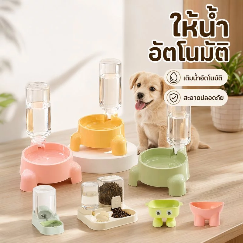 ชามน้ำสัตว์เลี้ยง ที่ให้น้ำอัตโนมัติ ขวดน้ำติดกรง ชามน้ำหมาแมว กันหก ถอดล้างง่าย พกพาได้