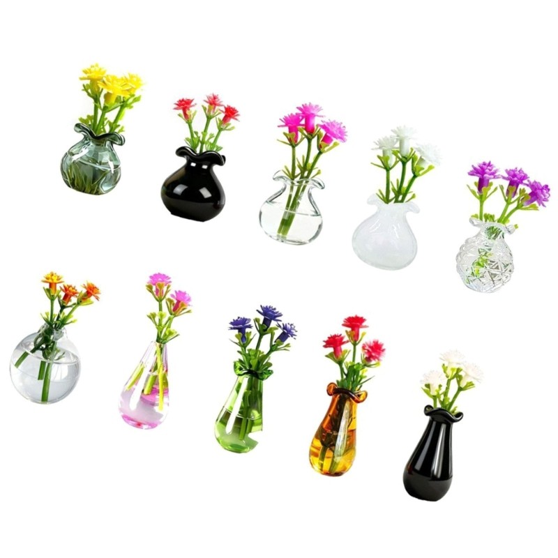 Xiangbao 10PCS ขวดแก้วแม่เหล็กตู้เย็นแม่เหล็กและ Mini Recreated florets สําหรับ Home จัดแต่งทรงผม