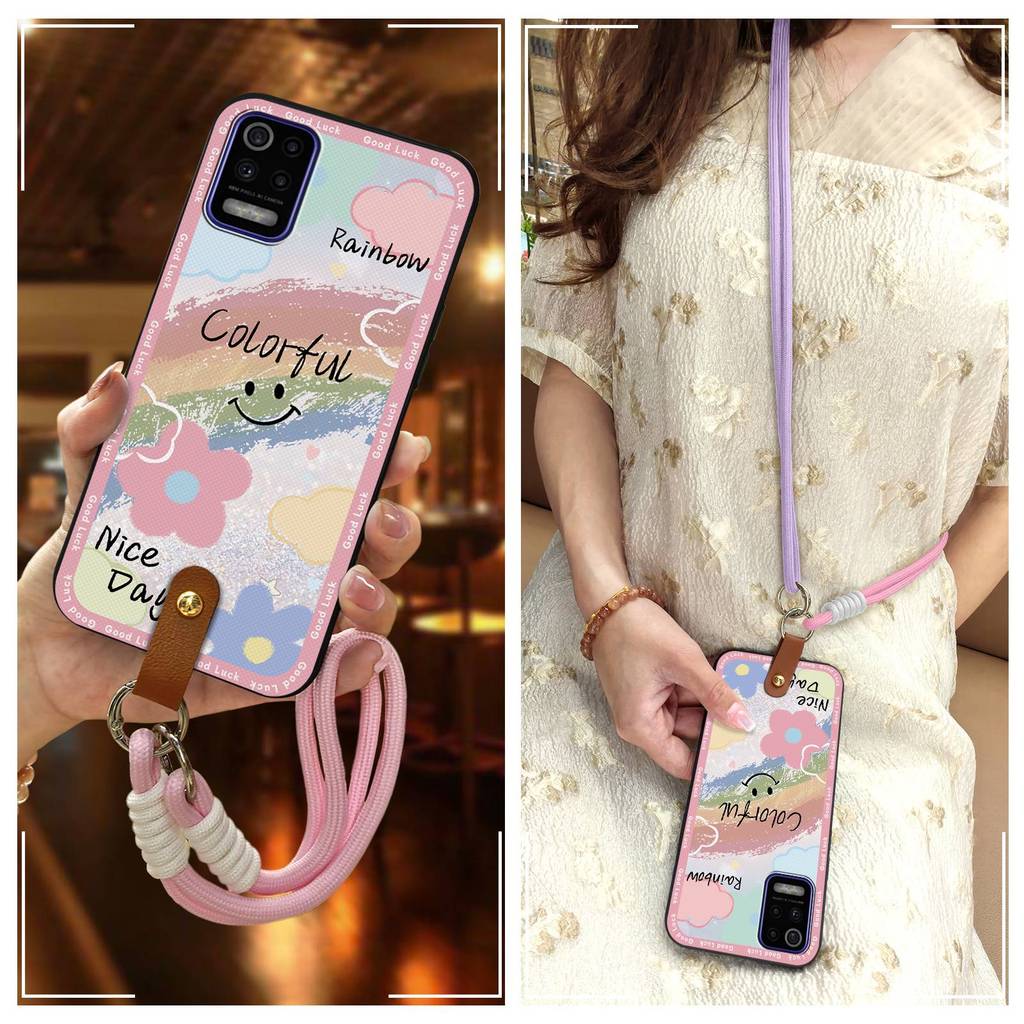 ปกหลัง Full wrap เคสโทรศัพท์สําหรับ LG K52/Q52/K62/K62 + แฟชั่นการออกแบบสร้อยคอ Lanyard ซิลิโคนนุ่มน