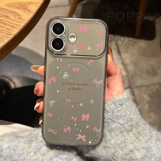 🔥POPPA 🔥เคสสำหรับ ไอโฟน 13 ลายโบว์สีชมพู สำหรับ เคสไอโฟน 11 17 13 15 16 14 12 Pro Max 15 16 14 Plus iPhone Air กันกระแทก