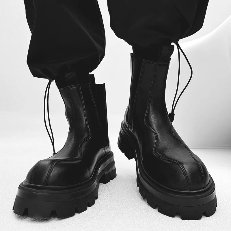 Martin Boots Heightening Mens Trend British Chelsea Boots High-Top Black