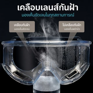 แว่นครอบตานิรภัย แว่นตากันสารเคมี กันสะเก็ด กันฝุ่นละออง เลนส์ใส ใส่ทับแว่นได้ งานช่าง ห้องแล็บ ก่อสร้าง คาดศีรษะ กันลม