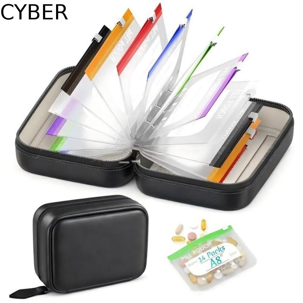 CYBER ชุดกระเป๋ายากันน้ํา, ที่เก็บยาแบบรหัสสีกันรั่ว 7 วัน, เคสยาแบบพกพาหนัง PU ป้องกันความชื้นถุงเก็บยารายสัปดาห์ทุกวันพกพา