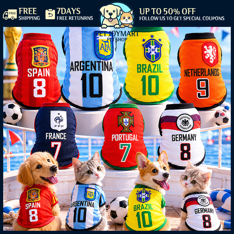 เสื้อผ้าสุนัขเสื้อฟุตบอลเสื้อผ้าสัตว์เลี้ยงฟุตบอลโลก2026อาร์เจนตินาบราซิลเยอรมนีสเปนอิตาลีเนเธอร์แลนด์สุนัข XS 6เอ็กแอล