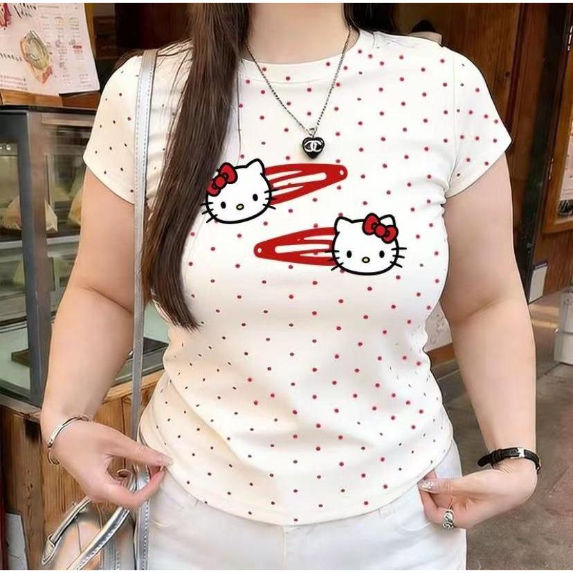 M-4XLผ้าระบายอากาศเย็น เสื้อผ้าผู้หญิงไซส์ใหญ่ เสื้อยืดแขนสั้นคอกลม ลายจุด สีเขียวมินต์ สไตล์โดปามีน สำหรับผู้หญิงทุกวัน