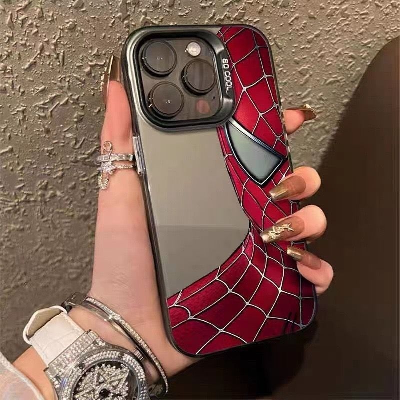 For iPhone เคสไอโฟน สีแดงและสีดำ Spiderman 13 14 11 Pro 16 Pro Max 15 14 PRO 11 MAX X XS MAX XR 7/8PLUS 15 16 Plus