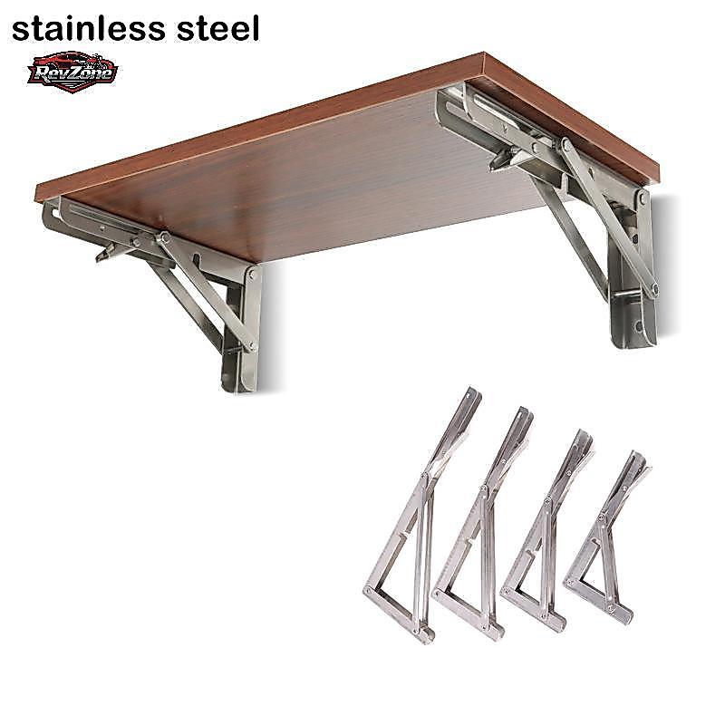 [น่าสนใจ] Motorhome Silver Finish Thiened Stainless Steel Mini Folding Table Accessories Car Accessories Campervan Folding Braet Table Shelf New