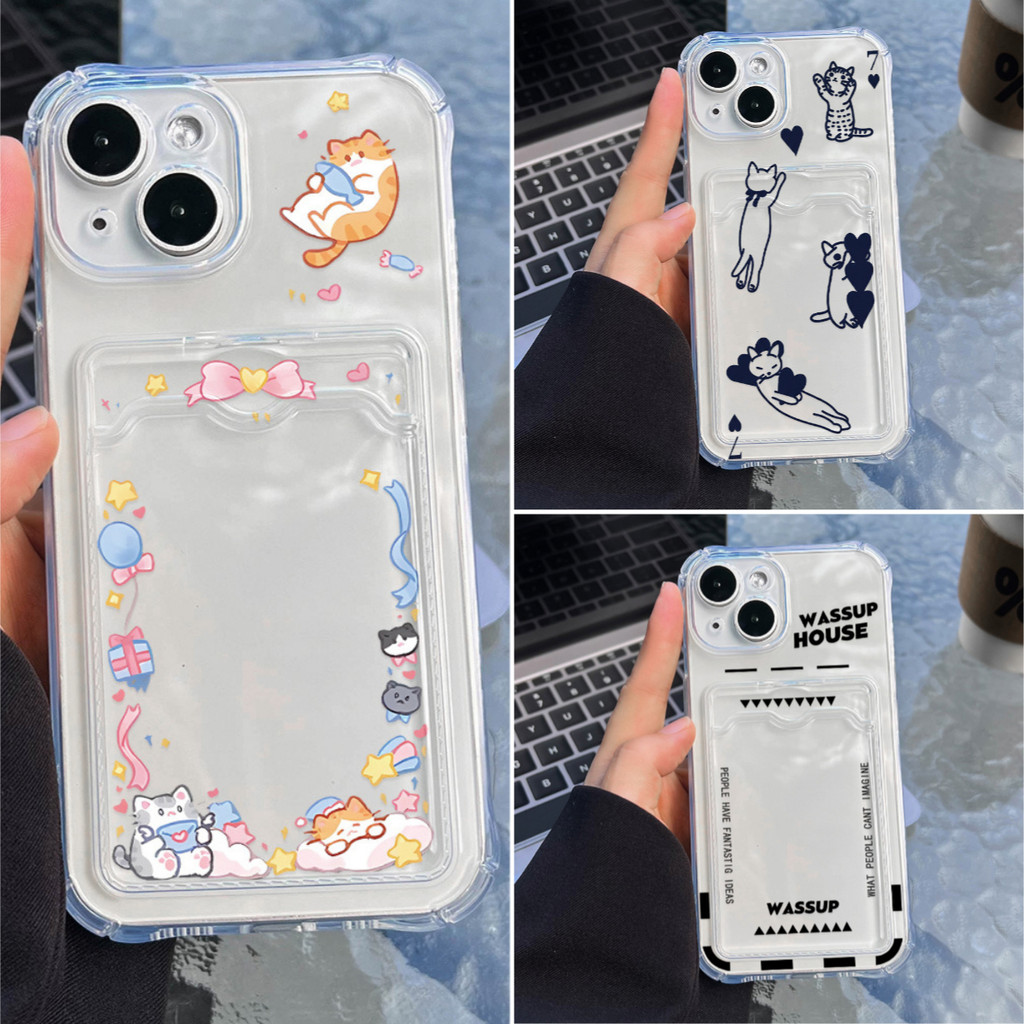 ซองใส่บัตรรูปถ่ายแบบใสสำหรับ เคส For iPhone 17 13 Pro Max 11 16 15 14 12 XR X XS Max 8 7 SE โปร่งใสสี่มุม Soft TPUฝาหลัง
