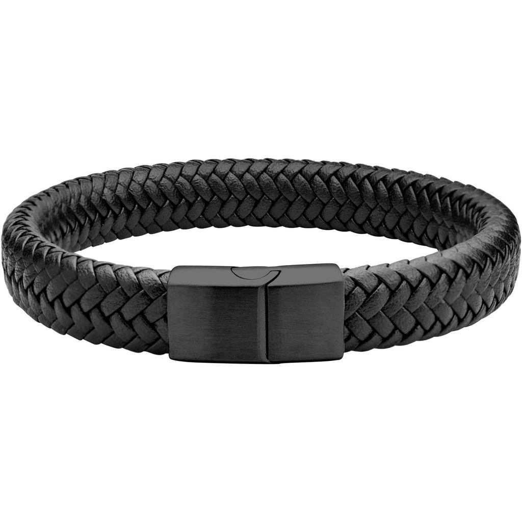 555Jewelry Stainless Steel Magnetic Clasp Braided Brown & Black Leather Bracelet for Men