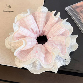 Lotusyath-COD ที่คาดผมลายสก็อตลูกไม้ สไตล์เกาหลี เรียบหรูดูดี ยางรัดผมนุ่ม ไม่ดึงผม ใช้ได้ทุกวัน