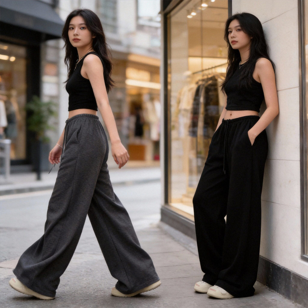 กางเกงขายาวแฟชั่นผู้หญิง ใส่สบาย มีเชือกรูดปรับระดับได้ ทรงหลวม