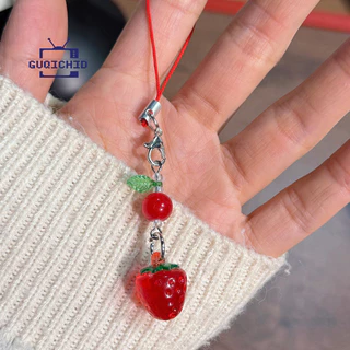 จี้ผลไม้ จี้ลูกปัดตกแต่งdiy พวงกุญแจห้อยโทรศัพท์รูปผลไม้สดใสรับฤดูร้อน พวงกุญแจรูปหัวใจสำหรับเด็กผู้หญิง คู่รัก