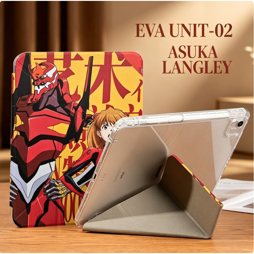 EVA Unit-02 Asuka พิมพ์ iPad เคสป้องกันอะคริลิคใสเปลือกแข็งหลายมุมฝาครอบหนังบาง